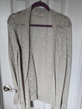 LOFT Open-Front Light Silver Gray Cardigan Sweater
